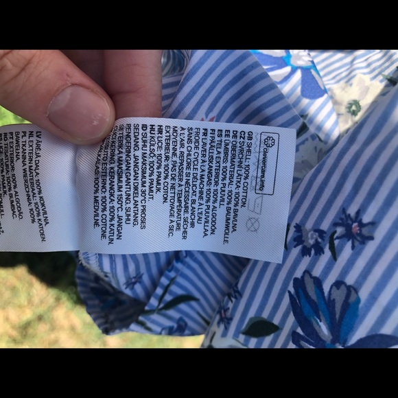 H&M Blue Floral Stripe Short Sleeve Blouse - Picture 6 of 8